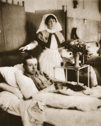 Pilot of the Battle-Plane Which Brought Down Immelmann: Lieut. McCubbin in Hospital by English Photographer